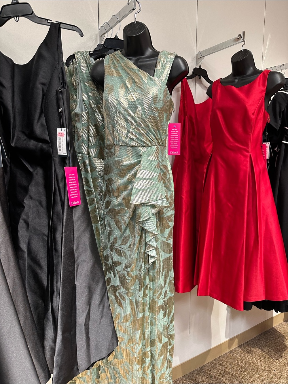 Adrianna Papell One-Shoulder Metallic Green Leaf Jacquard Dress